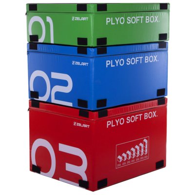 Бокс плиометрический мягкий набор из 3 тумб Zelart FI-3635 PLYO BOXES (MD6508B) (EPE, PVC, р-р 90х75х30/45/60см, зеленый, синий, красный) FI-3635 фото