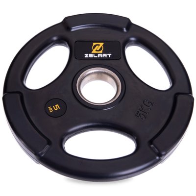 Блины (диски) обрезиненные с тройным хватом и металлической втулкой d-51мм Zelart TA-2673-5 5кг (MD1018-5) (черный) TA-2673-5 фото