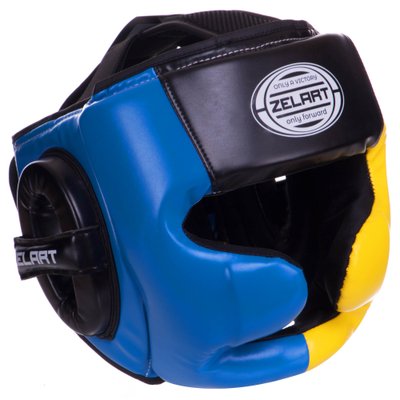 Шлем боксерский с полной защитой PU ZELART BO-2886 (р-р M-XL, цвета в ассортименте) BO-2886_Синий-желтый-черный_M фото