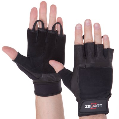 Перчатки для тяжелой атлетики ZELART SB-161593 (PVC, PL, открытые пальцы, р-р S-XXL, черный) SB-161593_Черный_S фото