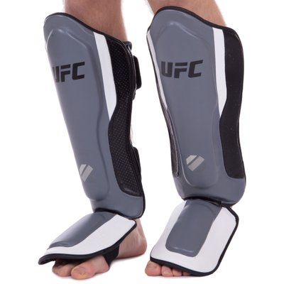 Защита голени и стопы Муай Тай, ММА, Кикбоксинг кожаная UFC PRO Training UHK-69981 (р-р S-M, серебряный-черный) UHK-69981 фото