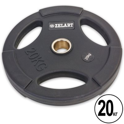 Блины (диски) полиуретановые с хватом и металлической втулкой d-50мм Zelart TA-5336-50-20 20кг (черный) TA-5336-50-20 фото