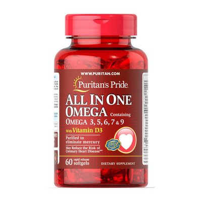 All in One Omega 3,5,6,7 & 9 with Vitamin D3 (60 softgels) 000013293 фото