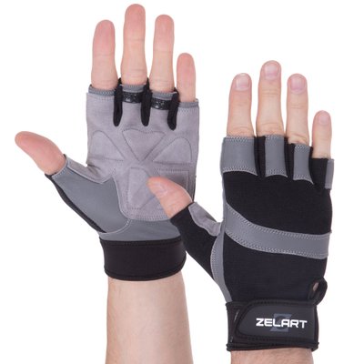 Перчатки для тяжелой атлетики ZELART SB-161594 (PVC, PL, открытые пальцы, р-р S-XXL, черный-серый) SB-161594_Черный-серый_S фото