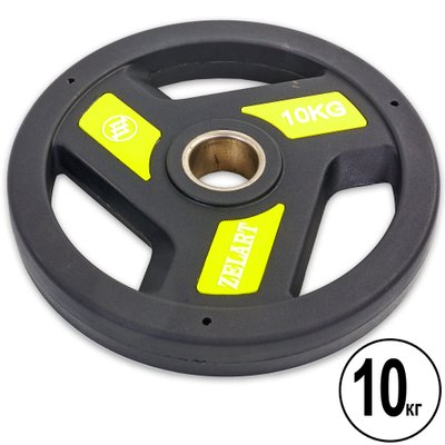 Блины (диски) полиуретановые с хватом и металлической втулкой d-51мм Zelart TA-5344-10 10кг (черный) TA-5344-10 фото