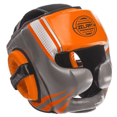 Шлем боксерский с полной защитой PU ZELART BO-1344 (р-р M-XL, цвета в ассортименте) BO-1344_Оранжевый-серый_M фото