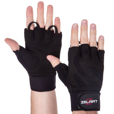 Перчатки для тяжелой атлетики кожаные ZELART SB-161070 (спандекс, неопрен, открытые пальцы, р-р S-XXL, цвета в ассортименте) SB-161070_Черный_S фото