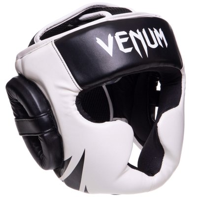 Шлем боксерский с полной защитой кожаный VENUM CHALLENGER VN0771 BLK/WHT (размер универсальный (one size), кожа, черный-белый) VN0771 фото