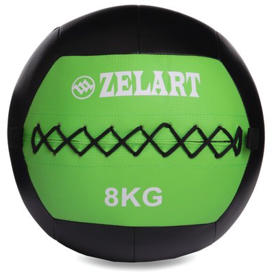 Мяч волбол для кроссфита и фитнеса 8кг Zelart WALL BALL FI-5168-8 (PU, наполнитель-метал. гранулы, d-33см, черный-зеленый) FI-5168-8 фото