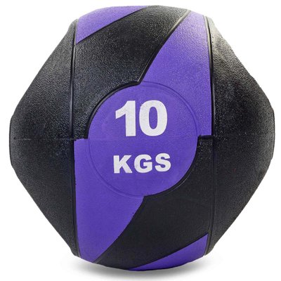 Мяч медицинский медбол с двумя рукоятками Record Medicine Ball FI-5111-10 10кг (резина, d-27,5см, черный-фиолетовый) FI-5111-10 фото