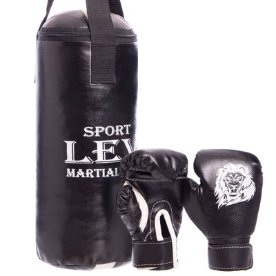 Боксерский набор детский (перчатки+мешок) LEV LV-4686 (PVC, мешок h-40см, d-15см, цвета в ассортименте) LV-4686_Черный-белый фото