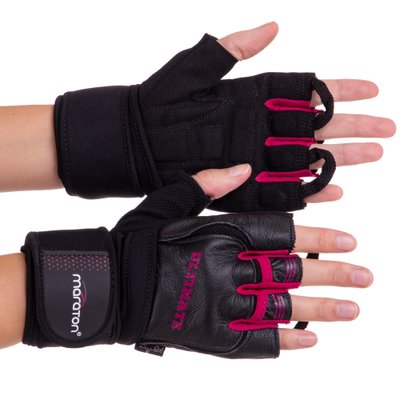 Перчатки для тяжелой атлетики MARATON 161104 (PVC, PL, открытые пальцы, р-р L-XXL, цвета в ассортименте) 161104_Черный-розовый_L фото
