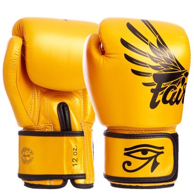 Перчатки боксерские кожаные на липучке FAIRTEX BGV1-FALCON (р-р 10-16oz, золотой-черный) BGV1-FALCON_14_унции фото