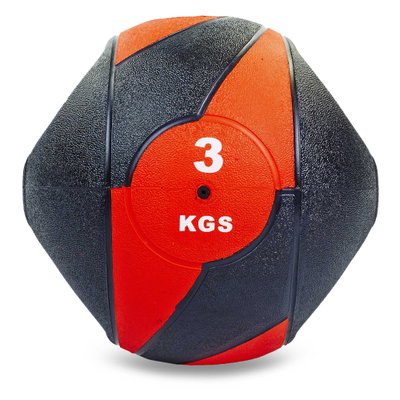 Мяч медицинский медбол с двумя рукоятками Record Medicine Ball FI-5111-3 3кг (резина, d-23см, черный-красный) FI-5111-3 фото
