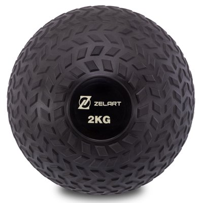 Мяч набивной слэмбол для кроссфита рифленый Record SLAM BALL FI-7474-2 2кг (PVC, минеральный наполнитель, d-23см, черный) FI-7474-2 фото