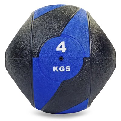 Мяч медицинский медбол с двумя рукоятками Record Medicine Ball FI-5111-4 4кг (резина, d-23см, черный-синий) FI-5111-4 фото
