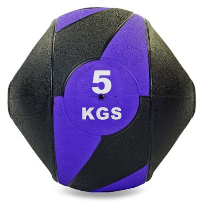 Мяч медицинский медбол с двумя рукоятками Record Medicine Ball FI-5111-5 5кг (резина, d-27,5см, черный-фиолетовый) FI-5111-5 фото