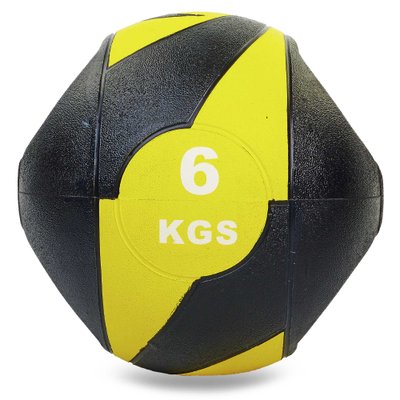 Мяч медицинский медбол с двумя рукоятками Record Medicine Ball FI-5111-6 6кг (резина, d-27,5см, черный-желтый) FI-5111-6 фото