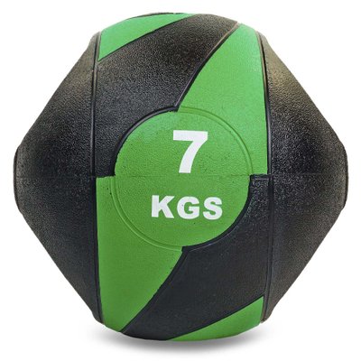 Мяч медицинский медбол с двумя рукоятками Record Medicine Ball FI-5111-7 7кг (резина, d-27,5см, черный-зеленый) FI-5111-7 фото