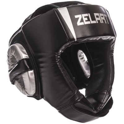 Шлем боксерский открытый PU ZELART BO-1324 (р-р M-XL, цвета в ассортименте) BO-1324_Черный-серебряный_XL фото