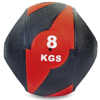 Мяч медицинский медбол с двумя рукоятками Record Medicine Ball FI-5111-8 8кг (резина, d-27,5см, черный-красный) FI-5111-8 фото