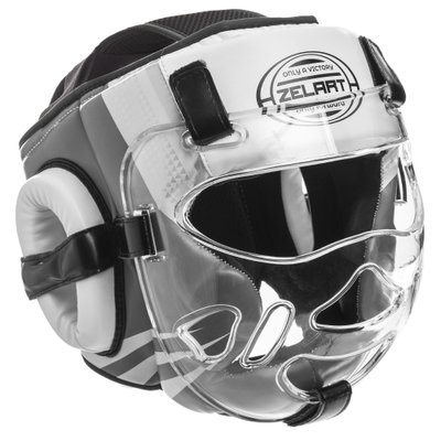 Шлем для единоборств с прозрачной маской PU ZELART BO-1360 (р-р S-XL, цвета в ассортименте) BO-1360_Черный-белый_L фото