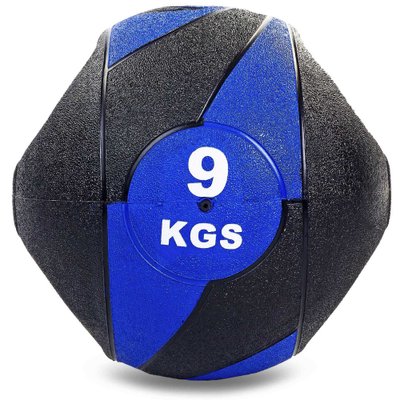Мяч медицинский медбол с двумя рукоятками Record Medicine Ball FI-5111-9 9кг (резина, d-27,5см, черный-синий) FI-5111-9 фото