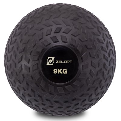 Мяч набивной слэмбол для кроссфита рифленый Record SLAM BALL FI-7474-9 9кг (PVC, минеральный наполнитель, d-23см, черный) FI-7474-9 фото