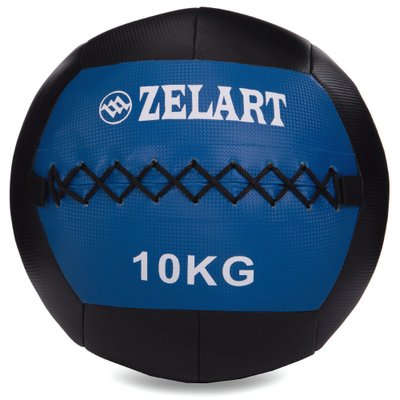 Мяч волбол для кроссфита и фитнеса 10кг Zelart WALL BALL FI-5168-10 (PU, наполнитель-метал. гранулы, d-33см, черный-синий) FI-5168-10 фото