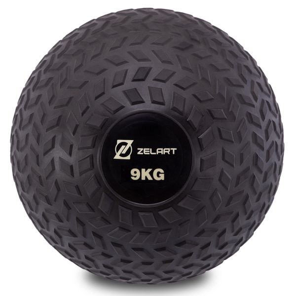 Мяч набивной слэмбол для кроссфита рифленый Record SLAM BALL FI-7474-9 9кг (PVC, минеральный наполнитель, d-23см, черный) FI-7474-9 фото