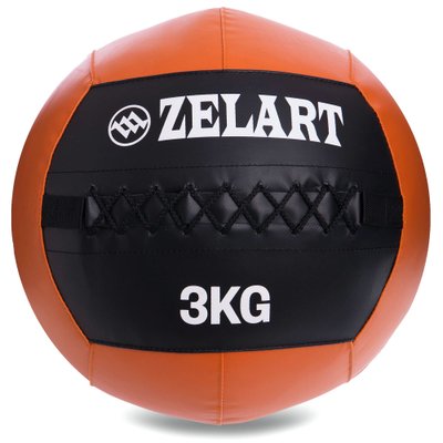 Мяч волбол для кроссфита и фитнеса 3кг Zelart WALL BALL FI-5168-3 (PU, наполнитель-метал. гранулы, d-33см, черный-оранжевый) FI-5168-3 фото