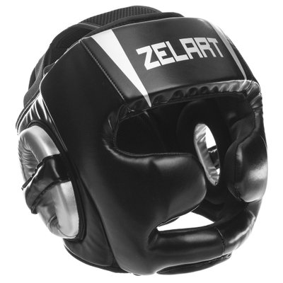 Шлем боксерский с полной защитой PU ZELART BO-1328 (р-р M-XL, цвета в ассортименте) BO-1328_Черный-серебряный_XL фото