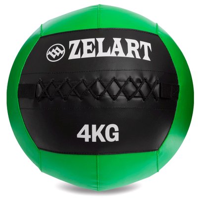 Мяч волбол для кроссфита и фитнеса 4кг Zelart WALL BALL FI-5168-4 (PU, наполнитель-метал. гранулы, d-33см, черный-зеленый) FI-5168-4 фото