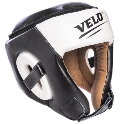 Шлем боксерский открытый с усиленной защитой макушки кожаный VELO VL-2211 (р-р M-XL, цвета в ассортименте) VL-2211_Черный_XL фото