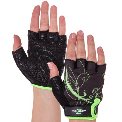 Перчатки для фитнеса ZELART SB-161743 (PL, PVC,открытые пальцы, р-р XS-M, черный-салатовый) SB-161743_Черный-салатовый_XS фото