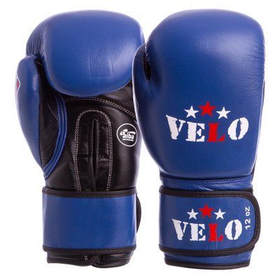 Перчатки боксерские профессиональные AIBA VELO кожаные 2081 (р-р 10-12oz, синий) 2081_10_унции фото