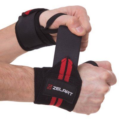 Бинты кистевые для жима (2шт) Zelart SB-167070 (хлопок, р-р регулируемый, черный-красный) SB-167070 фото