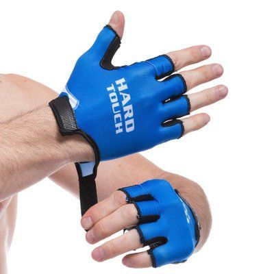 Перчатки для фитнеса и тренировок HARD TOUCH FG-004 (PVC, PL, открытые пальцы, р-р S-XL, черный-синий) FG-004_L фото