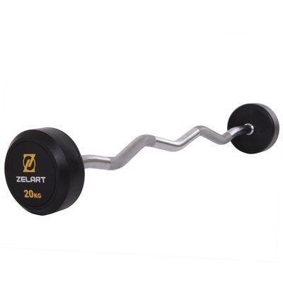 Штанга фіксована вигнута прогумована Zelart Rubber Coated Barbell TA-2687-20 довжина-95см 20кг чорний TA-2687-20 фото