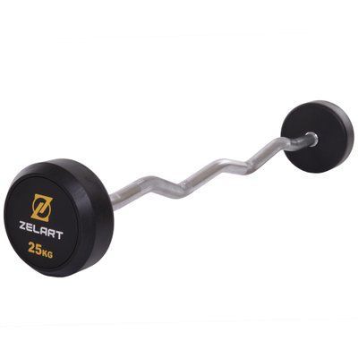 Штанга фіксована вигнута прогумована Zelart Rubber Coated Barbell TA-2687-25 довжина-95см 25кг чорний TA-2687-25 фото