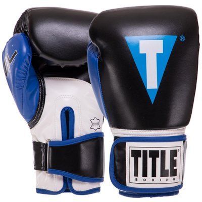 Перчатки боксерские PU TITLE BO-3780 (размер 8-14oz, цвета в ассортименте) BO-3780_Черный-синий_8_унции фото