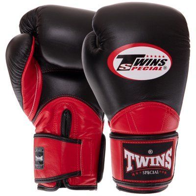 Перчатки боксерские кожаные на липучке TWINS BGVL11 VELCRO (р-р 10-14oz, цвета в ассортименте) BGVL11_Черный-красный_10_унции фото