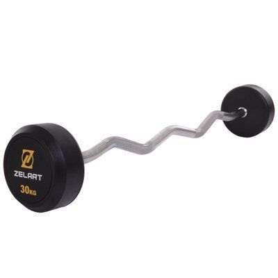 Штанга фіксована вигнута прогумована Zelart Rubber Coated Barbell TA-2687-30 довжина-95см 30кг чорний TA-2687-30 фото