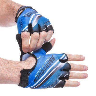 Перчатки для фитнеса и тренировок HARD TOUCH FG-007 (PVC, PL, открытые пальцы, р-р XS-L, черный-синий) FG-007_M фото