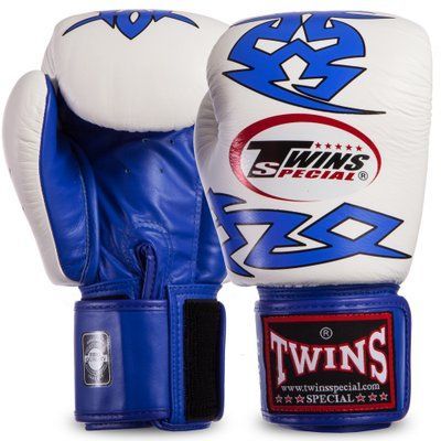 Перчатки боксерские кожаные на липучке TWINS FBGVL3-28 (р-р 12-16oz, цвета в ассортименте) FBGVL3-28_Синий-белый_12_унции фото