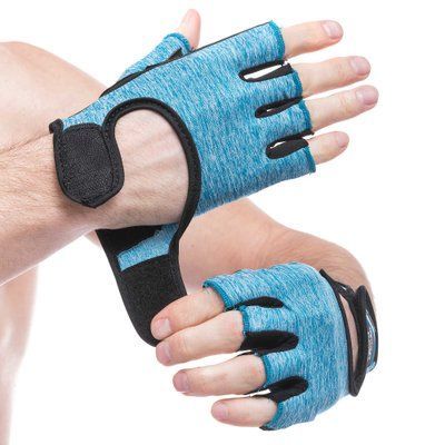 Перчатки для фитнеса и тренировок HARD TOUCH FG-008 (PVC, PL, открытые пальцы, р-р XS-L, черный-синий) FG-008_S фото