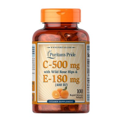 Vitamin C-500 mg with Rose Hips & E-180 mg (100 softgels) 000020520 фото