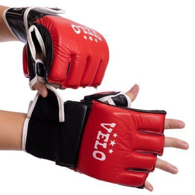 Рукавиці для змішаних єдиноборств MMA шкіряні VELO ULI-4033 S-XL кольори в асортименті ULI-4033_Красный_XL фото
