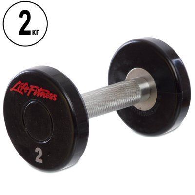 Гантель цілісна професійна LIFE FITNESS SC-80081-2 1шт 2кг чорний-червоний SC-80081-2 фото