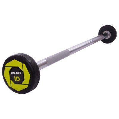 Штанга фіксована пряма поліуретанова Zelart Urethane Barbell TA-2689-10 довжина-103см 10кг чорний-салатовий TA-2689-10 фото